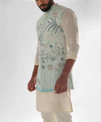 Light blue & light pink lotus lake nehru jacket set 5