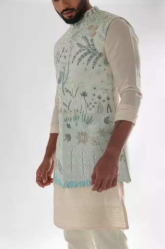 Light blue & light pink lotus lake nehru jacket set