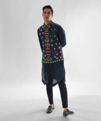 Midnight blue nehru jacket set 1