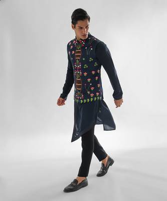 Midnight blue nehru jacket set 2