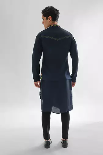 Midnight blue nehru jacket set