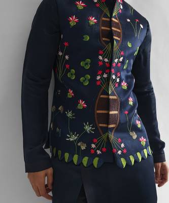 Midnight blue nehru jacket set 4