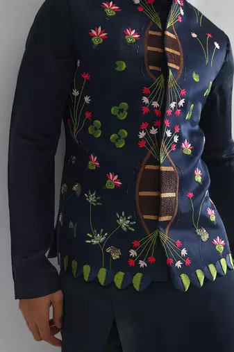 Midnight blue nehru jacket set