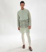 Powder green jungle nehru jacket set