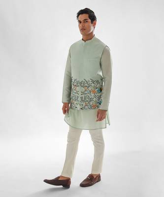 Powder green jungle nehru jacket set 2