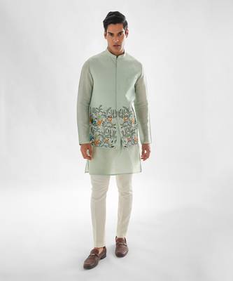 Powder green jungle nehru jacket set 3
