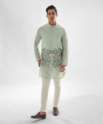 Powder green jungle nehru jacket set 5