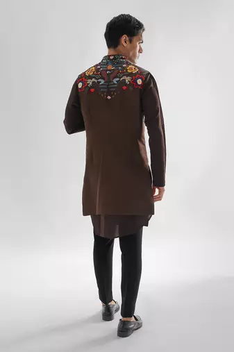 Chocolate brown cosmos nehru jacket set
