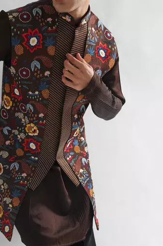 Chocolate brown cosmos nehru jacket set