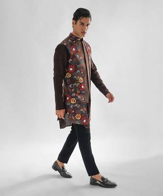 Chocolate brown cosmos nehru jacket set 4