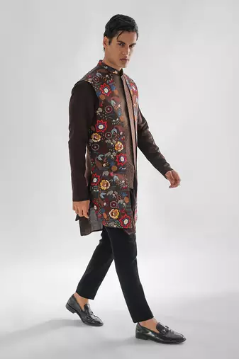 Chocolate brown cosmos nehru jacket set