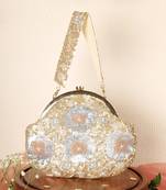 Beige & nude raw silk clutch