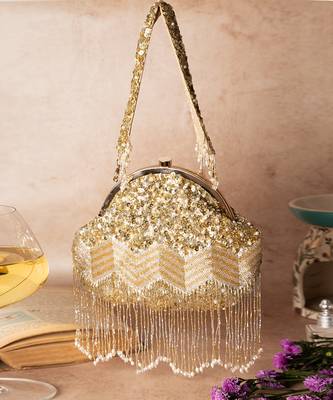 Gold raw silk sunkissed clutch 1