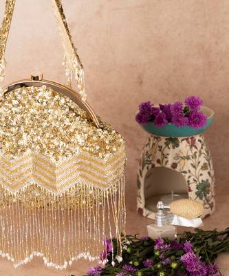 Gold raw silk sunkissed clutch 2