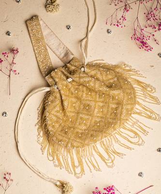 Gold raw silk potli bag 1