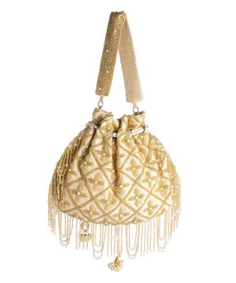 Gold raw silk potli bag 3