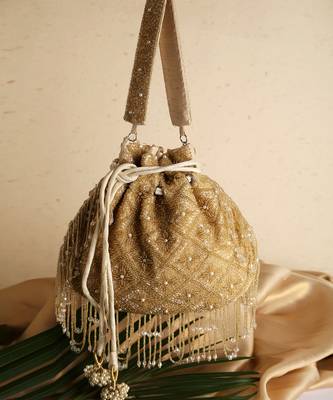 Gold raw silk potli bag 4