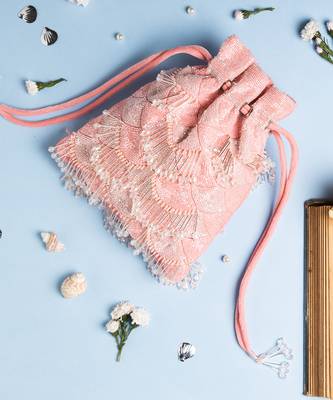 Pink velvet potli bag 1