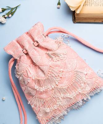 Pink velvet potli bag 2