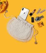 White raw silk potli bag