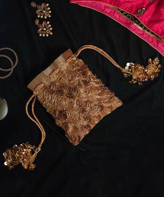 Gold suede potli bag 1