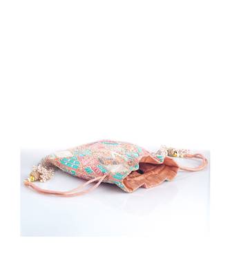Pink raw silk potli bag 3