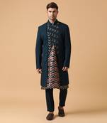 Blue v cut double panneled angrakha set