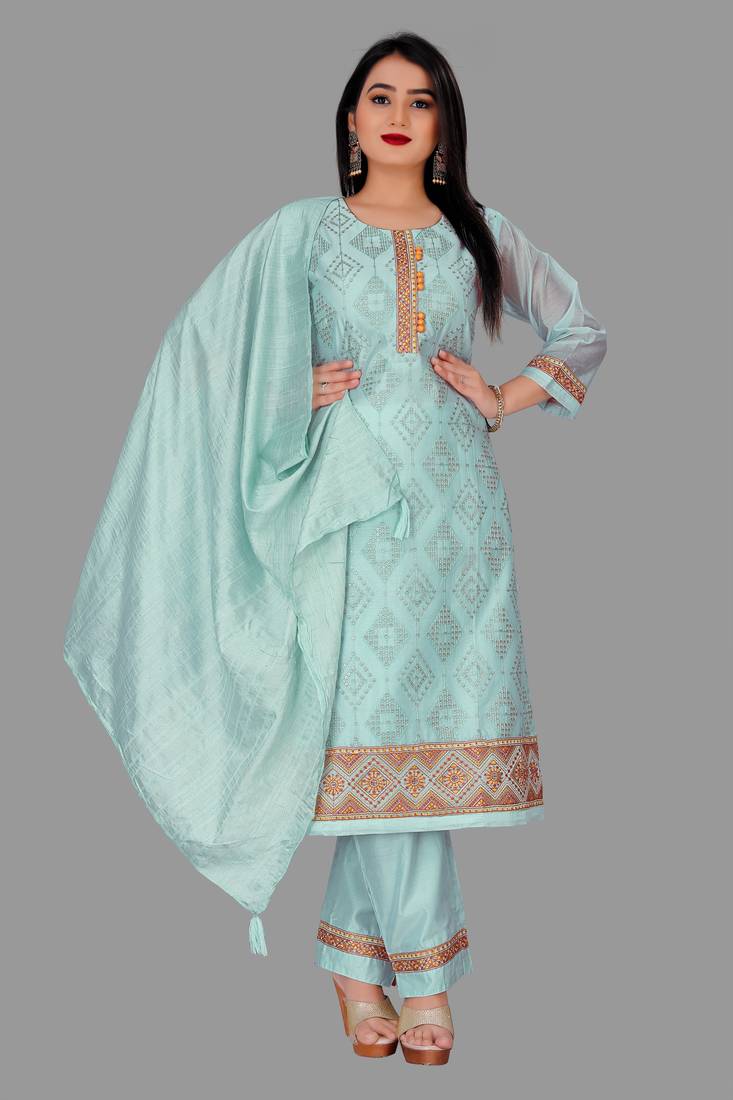 Sleek Multi Chanderi Jacquard Heavy Designer Suit Collection Here With Multi Pure Viscose main image 1