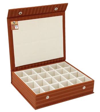 Atorakushon pu leather makeup storage case 24 grid jewellery organizer locker box  earring ring box (brown) 1