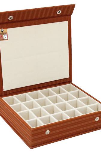 Atorakushon pu leather makeup storage case 24 grid jewellery organizer locker box  earring ring box (brown)
