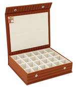 Atorakushon pu leather makeup storage case 24 grid jewellery organizer locker box  earring ring box (brown)