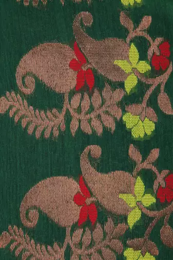 PinkLoom Women's  Green Hand_Woven Cotton-Silk-Sarees With Unstitched Blouse Piece