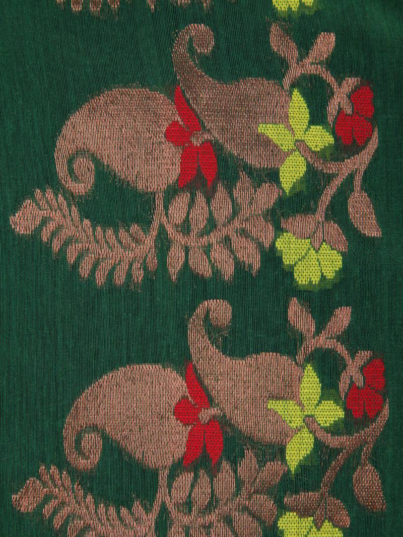 PinkLoom Women's  Green Hand_Woven Cotton-Silk-Sarees With Unstitched Blouse Piece