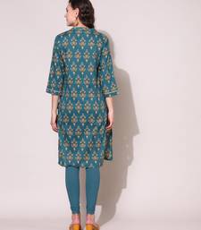 Anushil women cotton cambric v neck 3/4th sleeves printed kurti with golden lace work