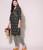Anushil women cotton cambric v neck 3/4th sleeves printed kurti with golden lace work