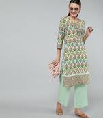 Anushil women cotton floral print 3/4th sleeves round neck regular fit with fabric button style for kurta