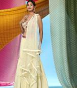 Lemon Yellow Tiered Lehenga Set With Embroidered Blouse And Dupatta