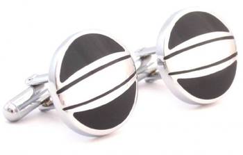 Black Silver Round Cufflink 1