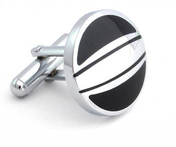 Black Silver Round Cufflink 2