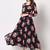 Rose flower printed fit & flared black georgette dress
