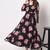 Rose flower printed fit & flared black georgette dress