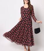 Black & red floral printed fit & flared maxi dress