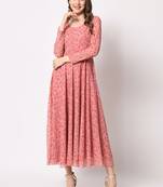 Paisley printed fit & flared gathered watermelon pink dress