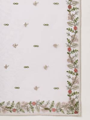 Taupe Embroidered Net Semi-Stitched Lehenga & Unstitched Blouse With Dupatta 5