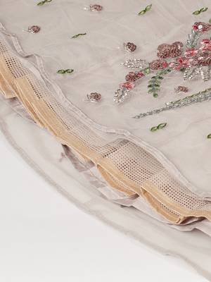 Taupe Embroidered Net Semi-Stitched Lehenga & Unstitched Blouse With Dupatta 7