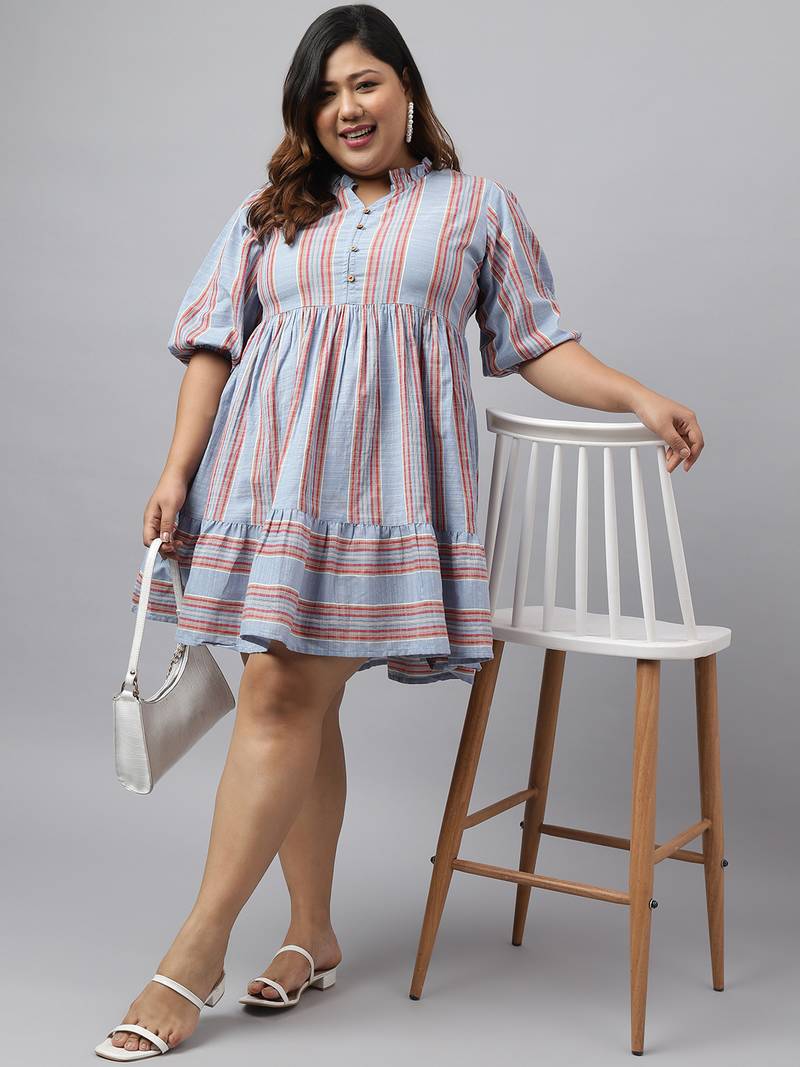 Blue printed cotton long-dresses