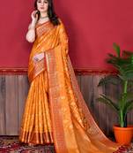 Charming Soft Katan Silk Blend Saree With Rich Golden Zari Weaving Pallu & Border, Beautiful Motifs All Over The Body