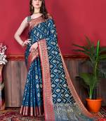 Charming Soft Katan Silk Blend Saree With Rich Golden Zari Weaving Pallu & Border, Beautiful Motifs All Over The Body