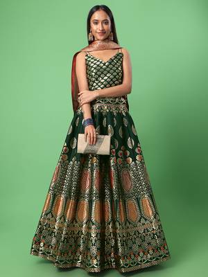 Dark Green Colour Jacquard Fabric Mehendi Designer Lehenga Choli 1
