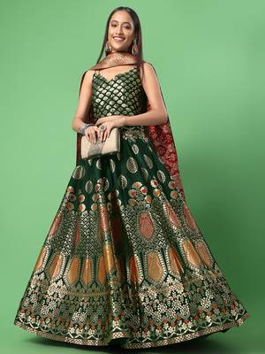 Dark Green Colour Jacquard Fabric Mehendi Designer Lehenga Choli 2